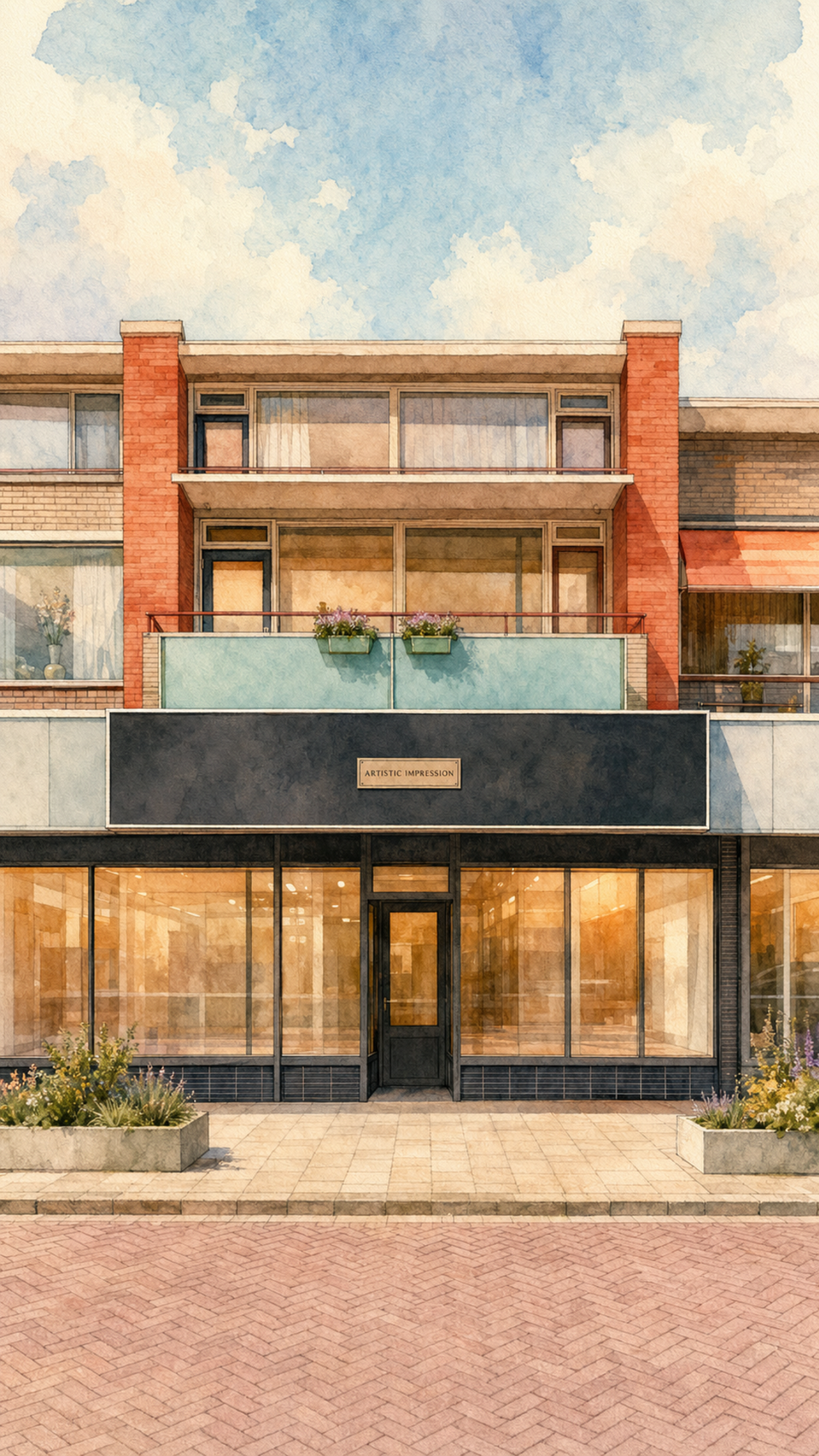 Artistic impression of the broad glazed retail frontage at Groensvoorde 14 in Waddinxveen